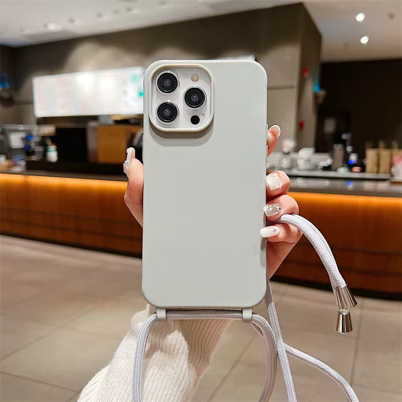 Fashion Crossbody Soft Silicone Case With Shoulder Strap for iPhone 16 Pro Max