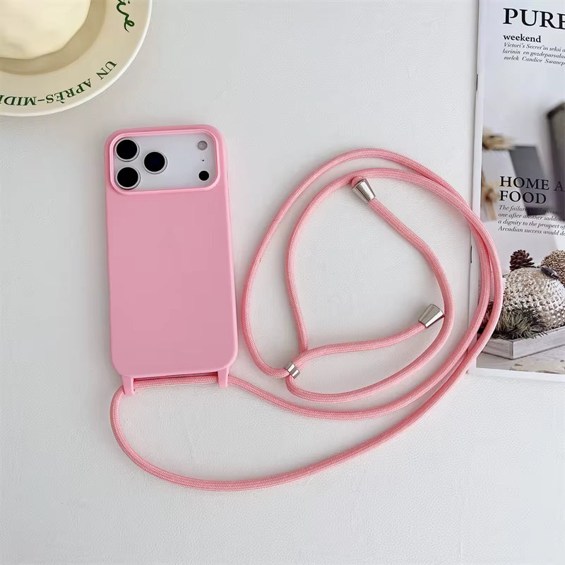Fashion Crossbody Soft Silicone Case With Shoulder Strap for iPhone 17 Pro Max