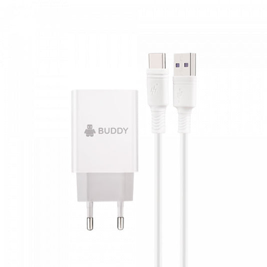 BUDDY BU-H4 Home Charger QC3 0 Fast- 18W 3A Type- C Cable - White - TecHub