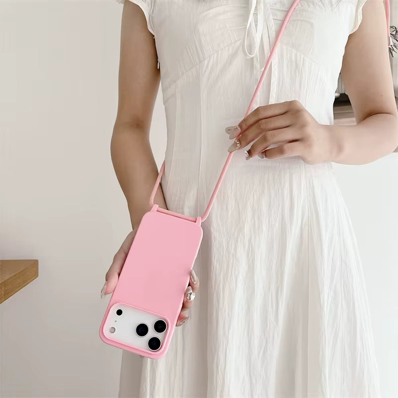 Fashion Crossbody Soft Silicone Case With Shoulder Strap for iPhone 17 Pro Max
