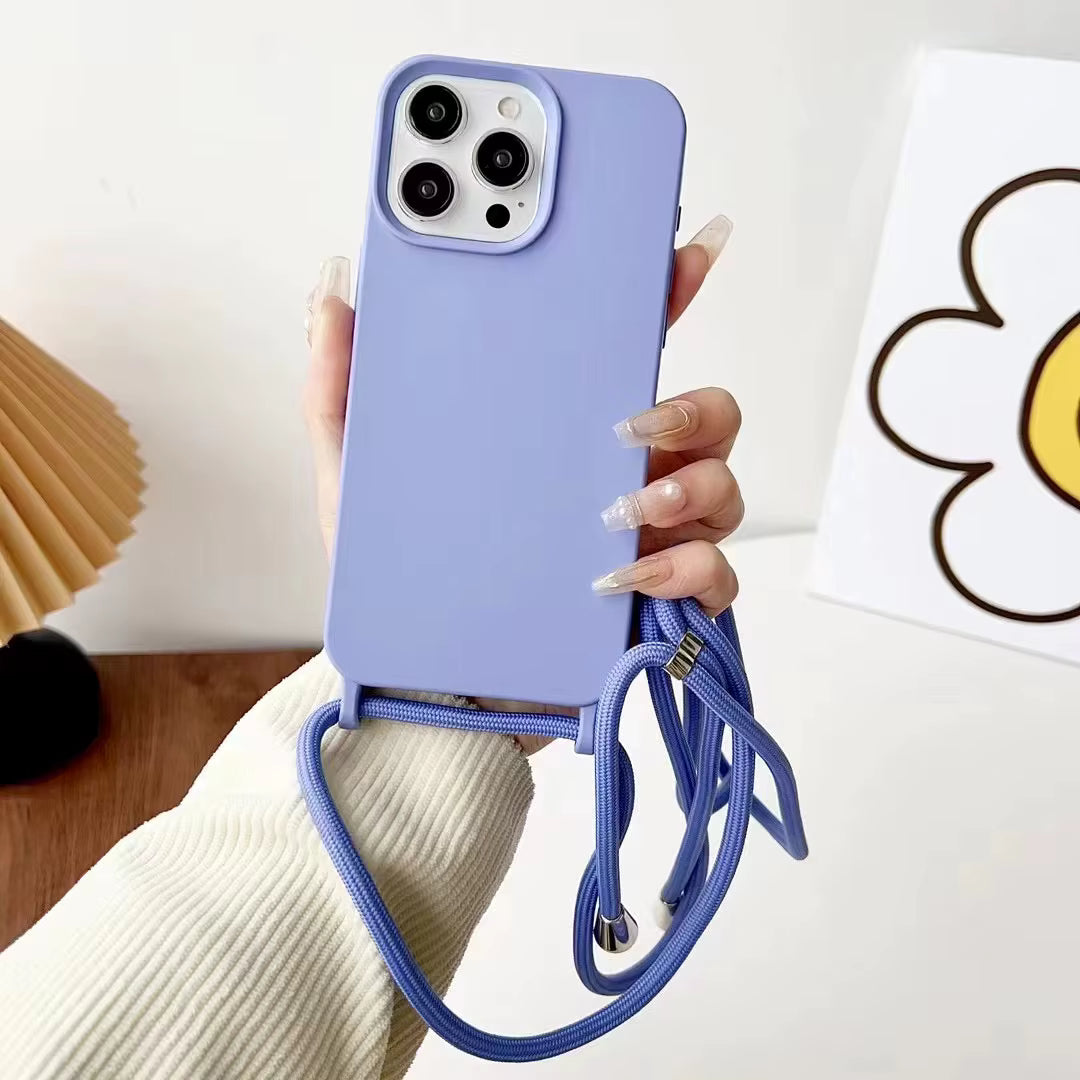 Fashion Crossbody Soft Silicone Case With Shoulder Strap for iPhone 16 Pro Max