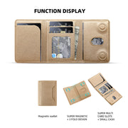 TecHub Triple Luxury Fold Leather MagSafe Wallet case in brown with card slots, designed for iPhone MagSafe compatibility.