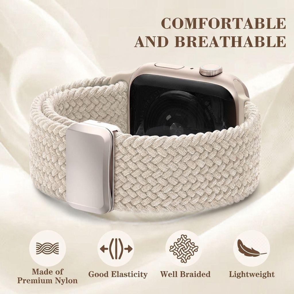 TecHub nylon stretchy watch band for Apple Watch 42 to 49mm, flexible and comfortable strap shown on a wrist.