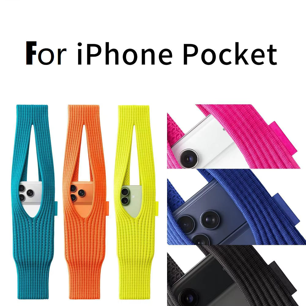 Crochet iPhone Pocket Bag | 3D-Knitted Handheld Sleeve Short Long Strap 80 CM - Blue