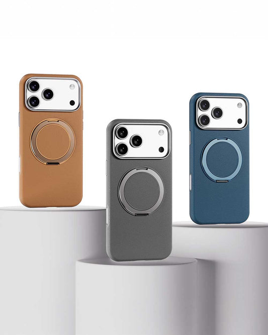 VAWI 360° Rotating Holder Leather Texture Case for iPhone 17 Pro Max