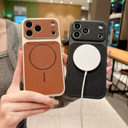 TecHub MMKIO PU leather MagSafe case for iPhone 17 Pro, showing sleek black protective phone cover with precise cutouts.