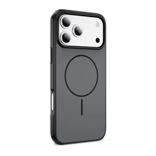 Black TecHub OKOZ luxury liquid silicone TPU MagSafe case for iPhone 17 Pro Max, showcasing smooth, protective phone cover.