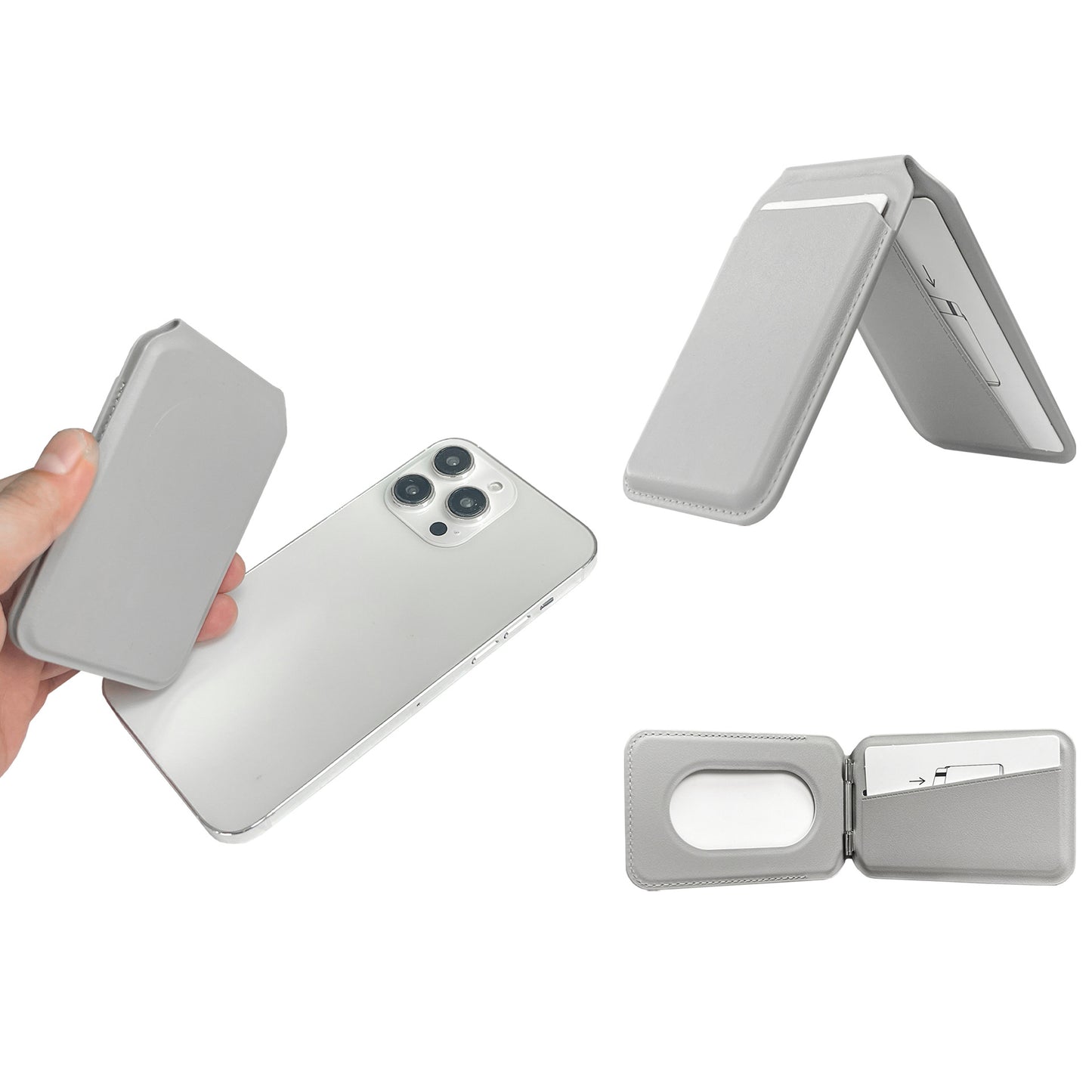 HDD Luxury PU Leather Stand Wallet with for MagSafe and Card Holder Back