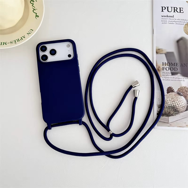 Fashion Crossbody Soft Silicone Case With Shoulder Strap for iPhone 17 Pro Max