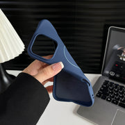 White magnetic liquid silicone case for iPhone 15 by TecHub, showing the sleek, flexible design and precise cutouts.