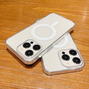 Clear TecHub MagSafe shockproof TPU wireless charging case for iPhone, showing sleek transparent design with reinforced edges.