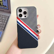 TecHub FreeAir MagSafe iPhone 14 Pro Max case with black carbon fiber design and stripe pattern, protective and stylish.