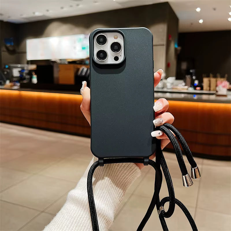 Fashion Crossbody Soft Silicone Case With Shoulder Strap for iPhone 16 Pro Max