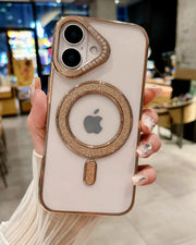 Gold Diamond Strass MagSafe case for iPhone 16 by TecHub, decorated with sparkling rhinestones and designed for secure magnetic attachment.