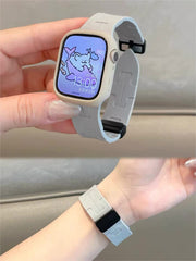 Magnetic silicone watch strap for Apple Watch 42mm to 49mm by TecHub, showing the flexible, adjustable strap on a watch case.