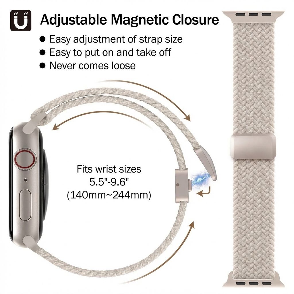 TecHub nylon stretchy watch band for Apple Watch 42mm to 49mm, shown in black with adjustable fit and smooth texture.