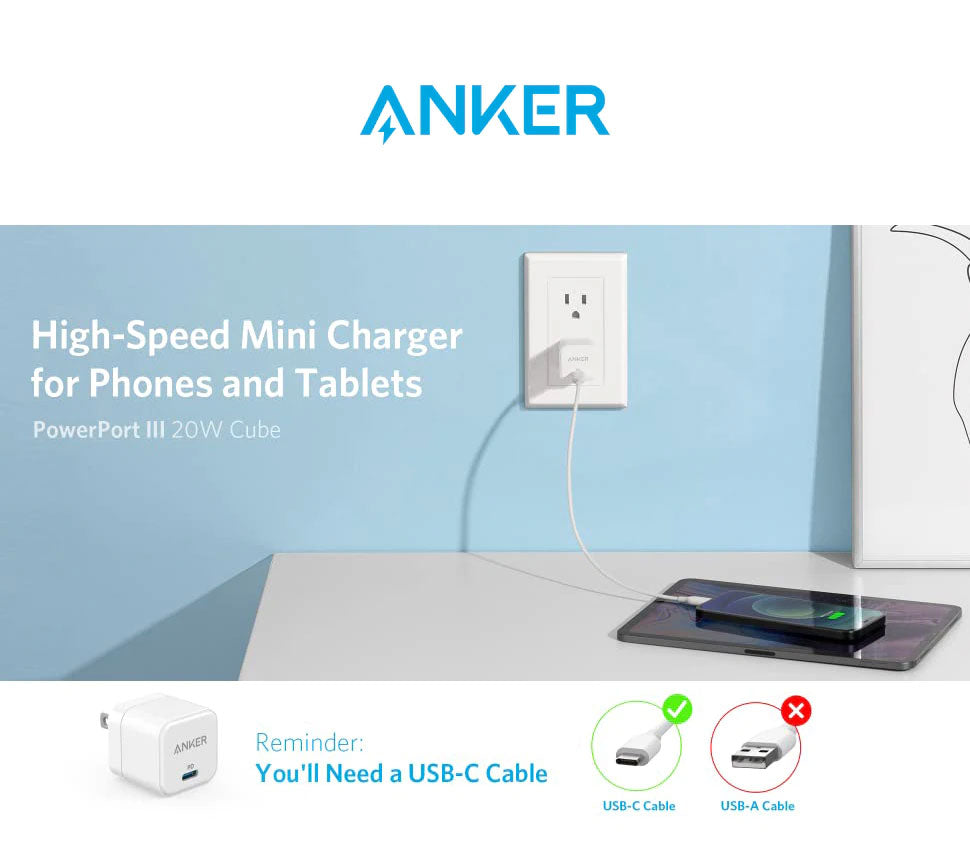 Anker PowerPort III 20W Cube Fast Charger (No Warranty) - TecHub