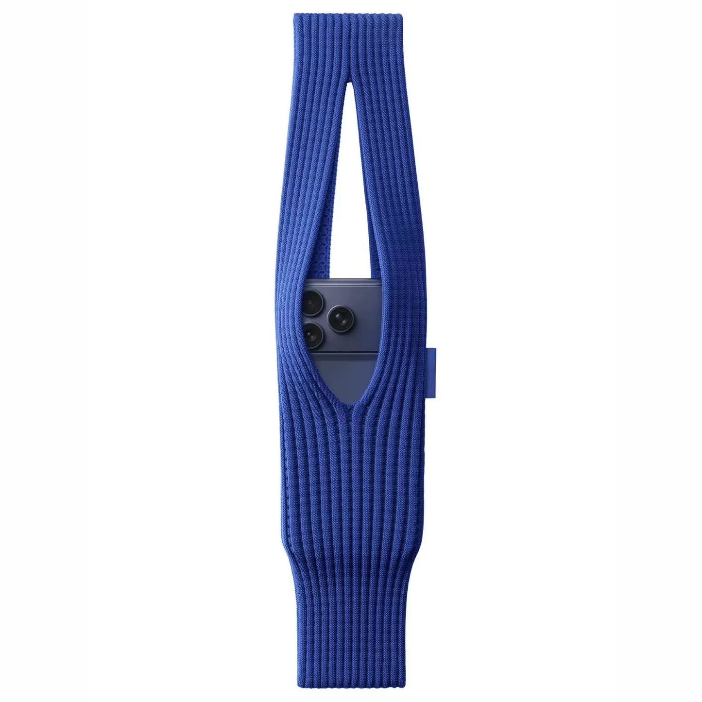 Crochet iPhone Pocket Bag | 3D-Knitted Handheld Sleeve Short Long Strap 80 CM - Blue