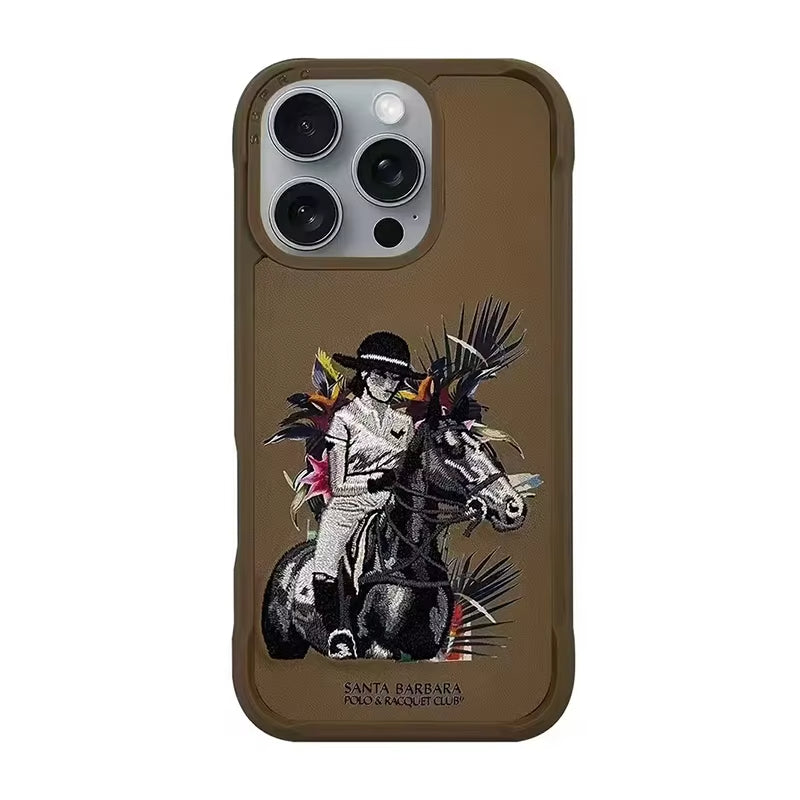 Santa Barbara 3D Embroidered Fabric Material Shockproof Case for iPhone 16 Pro Max