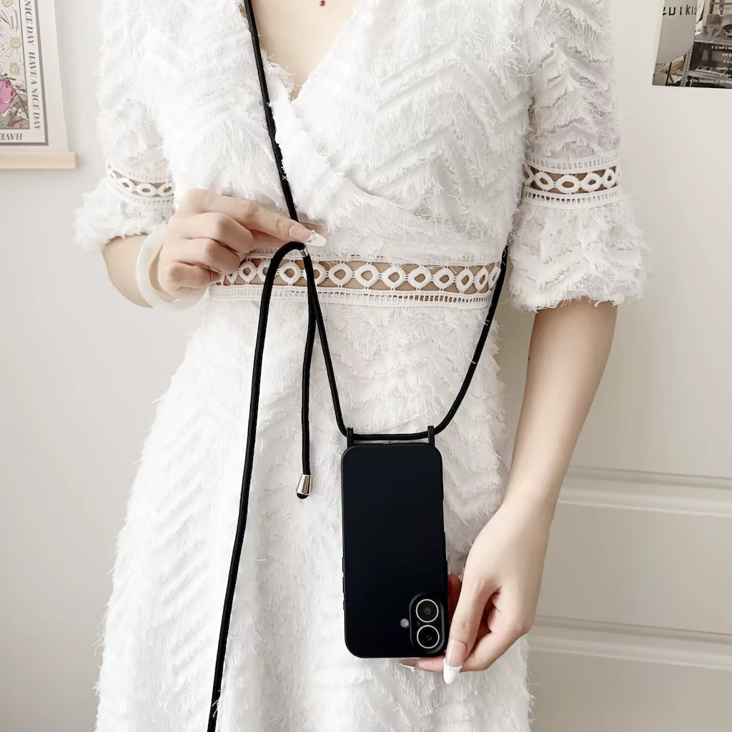 Fashion Crossbody Soft Silicone Case With Shoulder Strap for iPhone 16