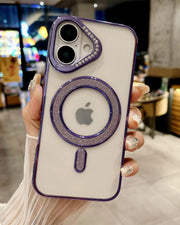 Purple Diamond Strass MagSafe case for iPhone 16 by TecHub, featuring sparkling diamond accents and a slim protective design.