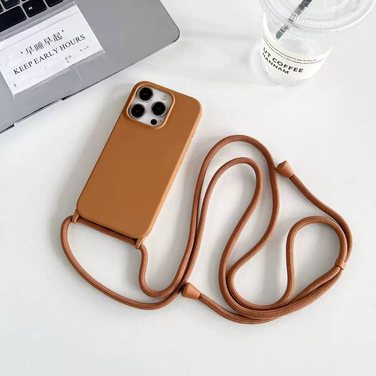 Fashion Crossbody Soft Silicone Case With Shoulder Strap for iPhone 16 Pro Max