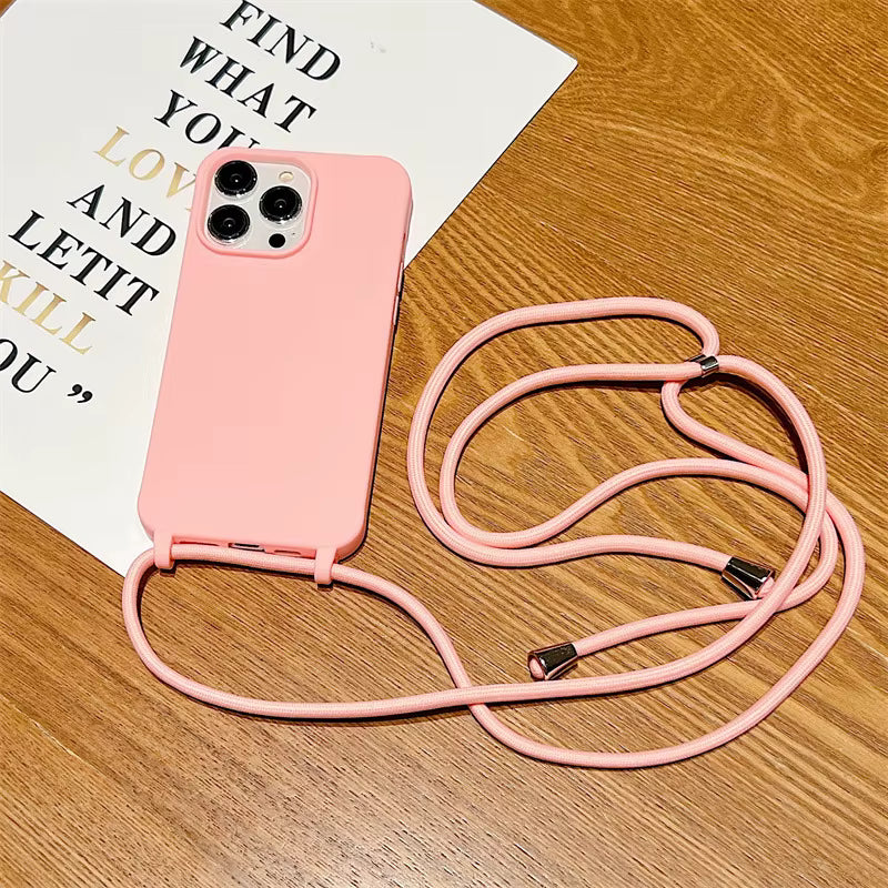 Fashion Crossbody Soft Silicone Case With Shoulder Strap for iPhone 15