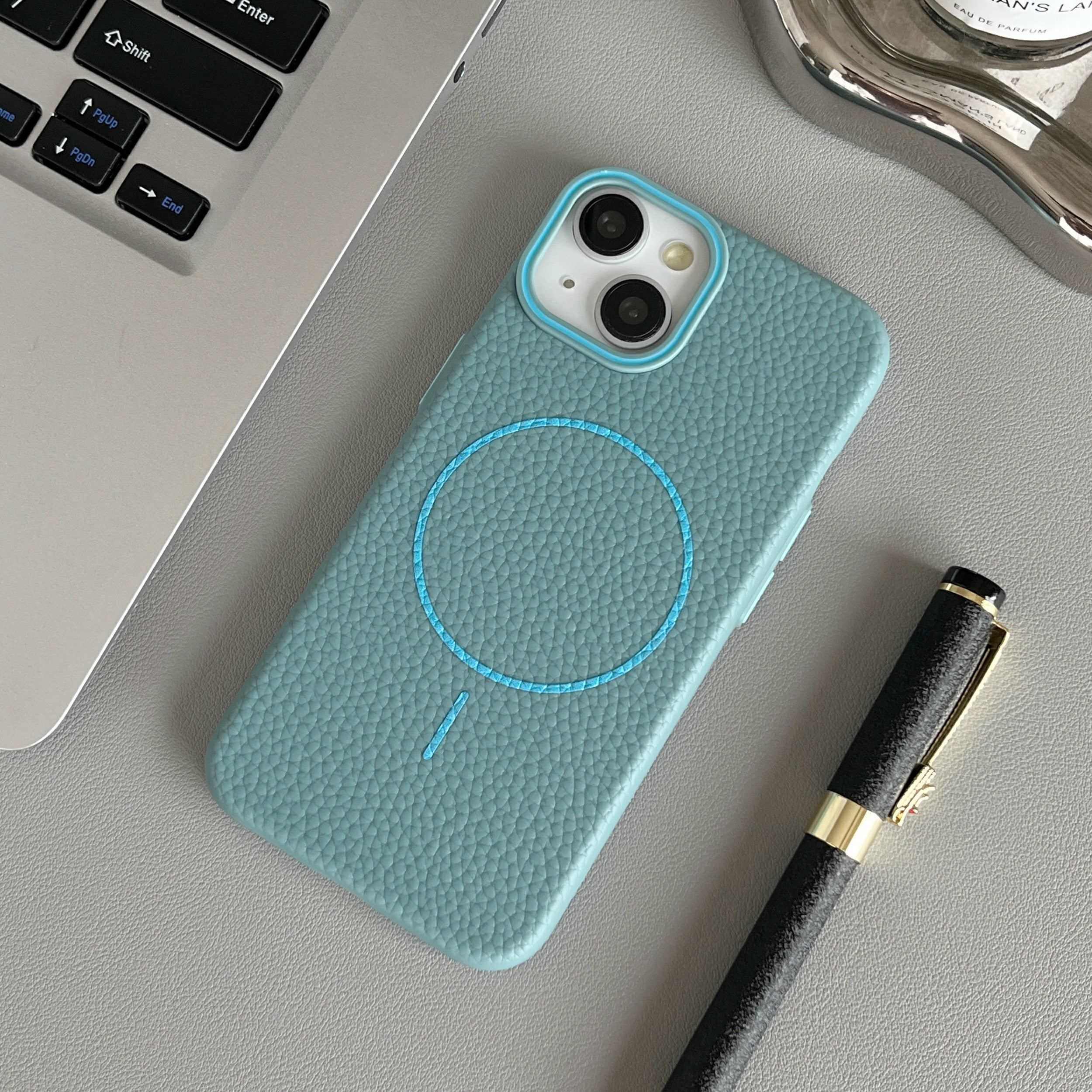 Macaron Leather Matte Magnetic Case for iPhone 15 - Blue