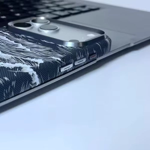 TecHub FreeAir MagSafe Waves carbon iPhone 16 Pro Max case with premium design and textured finish, showcasing sleek, protective cover.