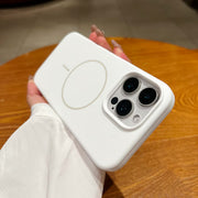 White Magnetic Liquid Silicon Case for iPhone 15 by TecHub, showing a sleek, flexible silicone exterior with magnetic features.