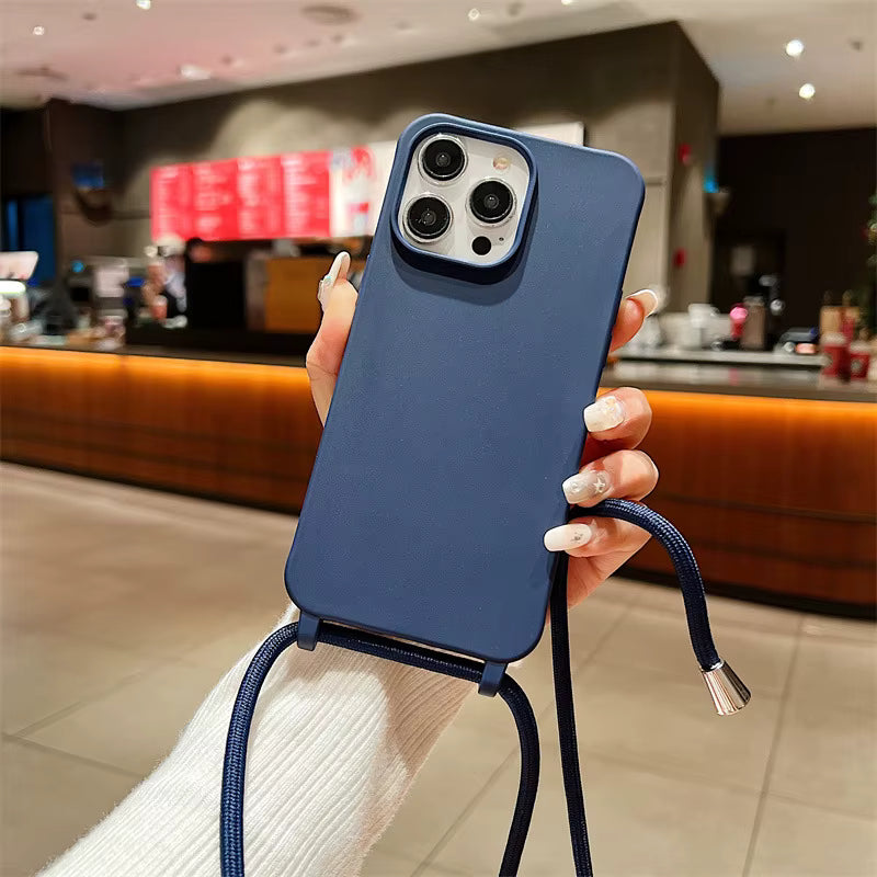 Fashion Crossbody Soft Silicone Case With Shoulder Strap for iPhone 16 Pro Max