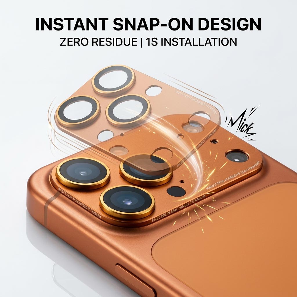 TecHub 9H tempered glass shockproof camera lens cover for iPhone 17 Pro Max, metal design, provides durable protection.