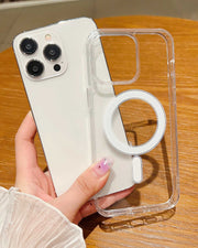 Clear TecHub MagSafe shockproof TPU wireless charging case for iPhone, showing sleek transparent design with reinforced edges.