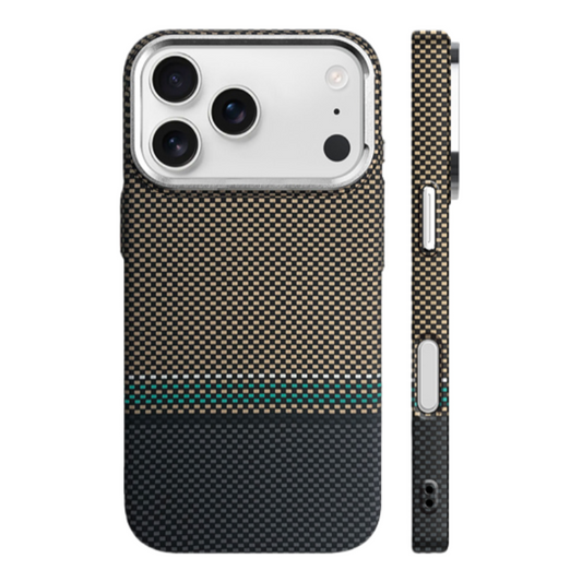 LUXO Life MagSafe Carbon Fiber Design Case for iPhone 17 Pro Max - Gold/Green