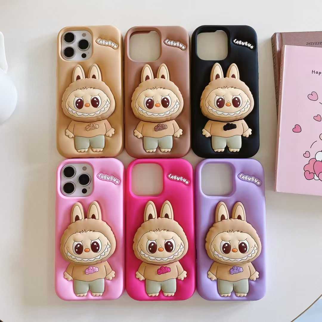 Labubu 3D Cartoon Silicone Case with Hand Stand for iPhone 16 Pro Max