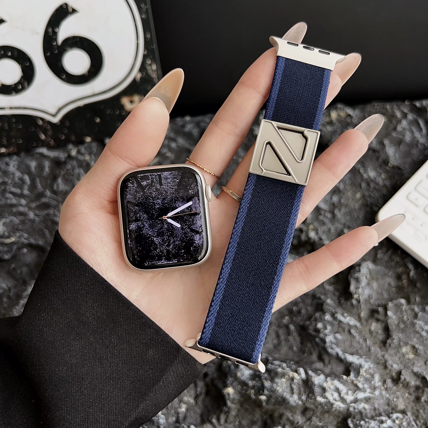 Z Buckle Elastic Nylon Double Stripes Band for Apple Watch 42/44/45/46/49 mm