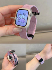 Magnetic silicone watch strap for Apple Watch 42-49mm, TecHub case with adjustable magnetic closure and soft silicone material.