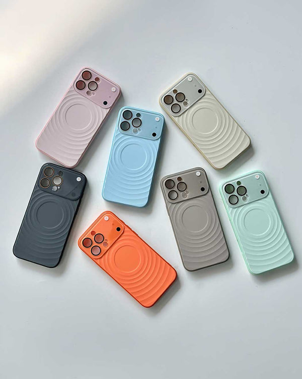 VAWI Wave Pattern Design Liquid Silicone Case Window Lens for iPhone 16 Po Max