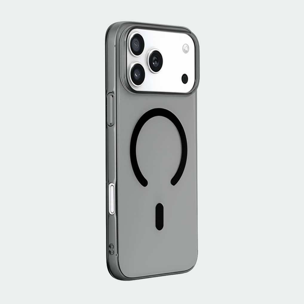 Clear TecHub iPhone 17 Pro Max case with MagSafe, acrylic design, showcasing the slim, protective cover with no camera button.