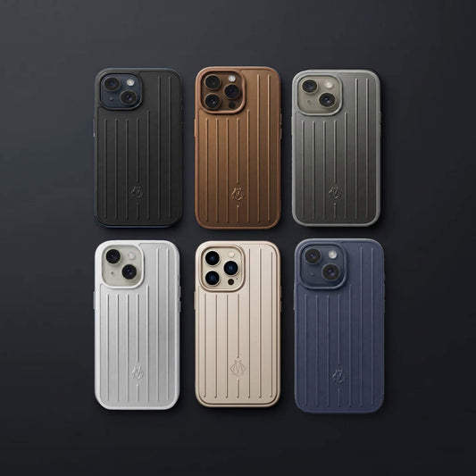 TecHub vertical striped full coverage iPhone 14-13 case with luggage style design, protective and stylish for smartphones.