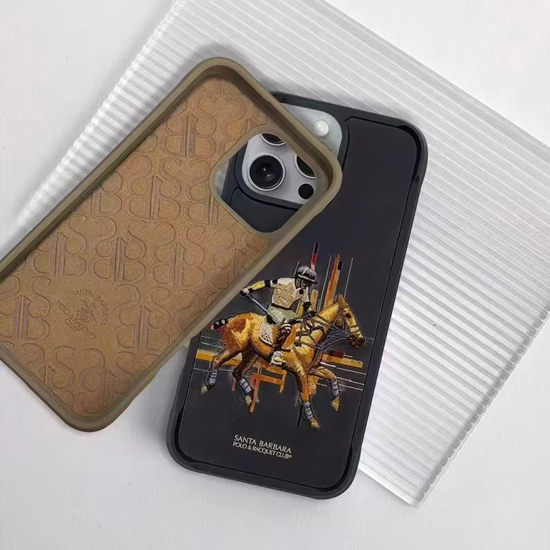 Santa Barbara 3D Embroidered Fabric Material Shockproof Case for iPhone 16 Pro Max