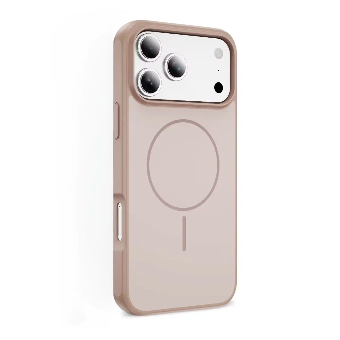 TecHub OKOZ luxury liquid silicone TPU MagSafe case for iPhone 17 Pro in beige, showing the slim, protective design.