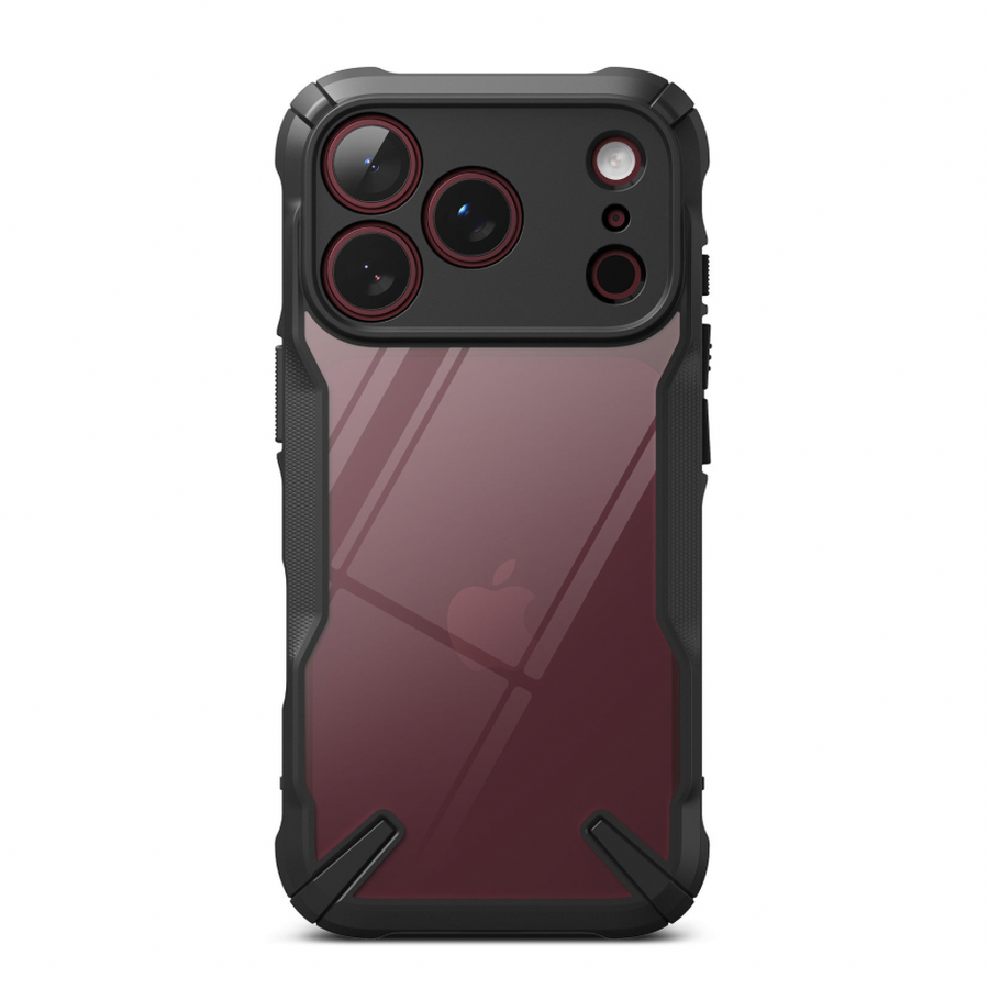 Black Ringke Fusion-X slim TPU case for iPhone 17/18 Pro, showing rugged protective design with textured surface.