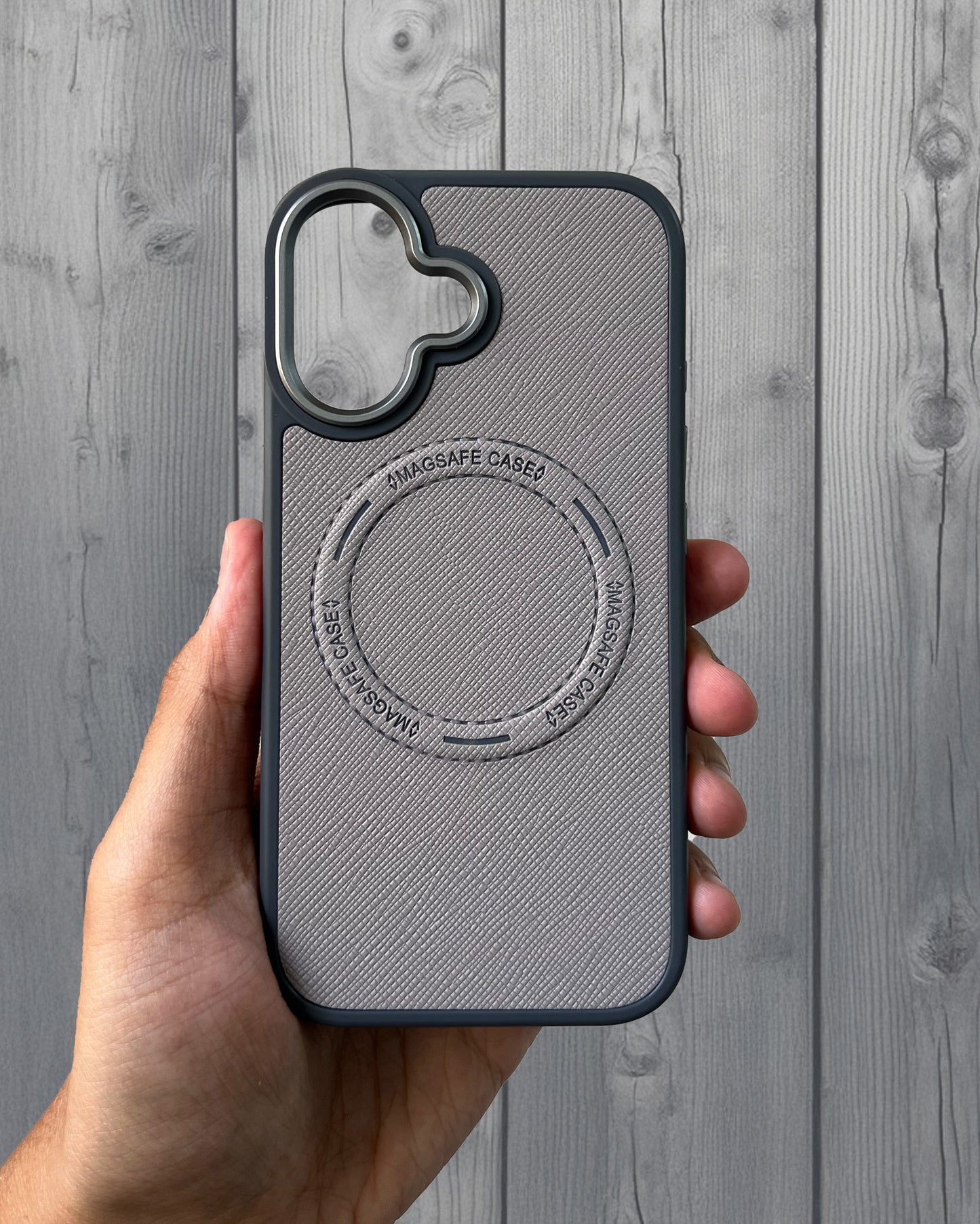 Prada Luxury Leather Case with MagSafe Wallet for iPhone 16 - Grey
