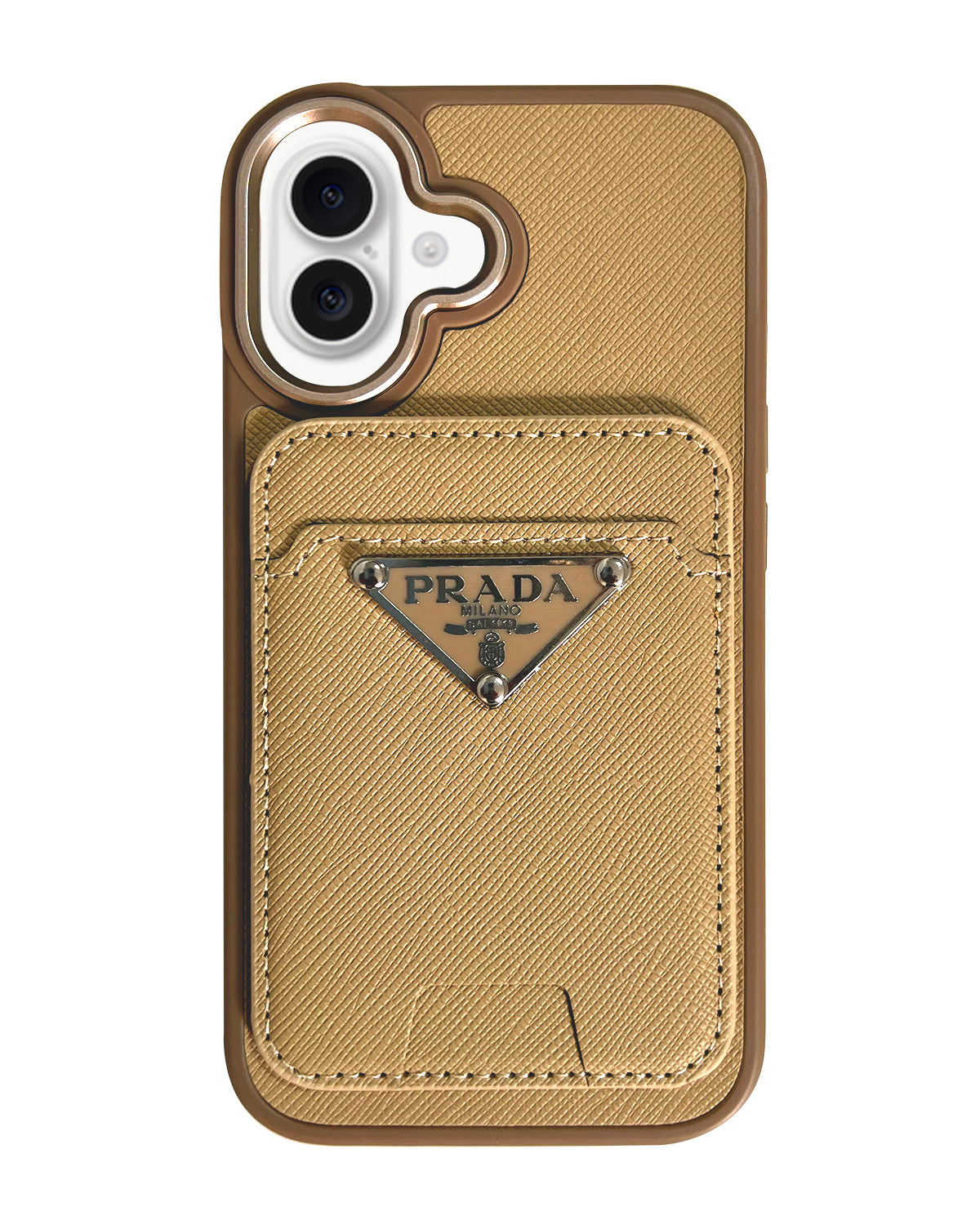 Prada Luxury Leather Case with MagSafe Wallet for iPhone 16 - Gold