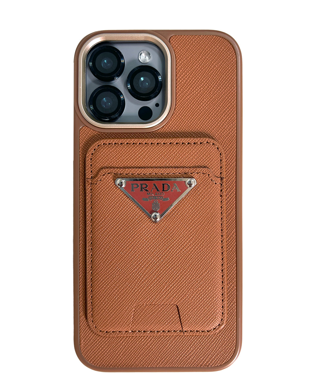 Prada Luxury Leather Case with MagSafe Wallet for iPhone 16 Pro Max - Brown