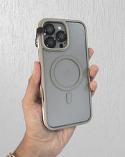 Tadamall Premium Clear MagSafe case for iPhone 16 Pro Max in grey, showing a sleek, transparent protective phone case with MagSafe compatibility.