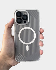 Soft striped corrugated TecHub MagSafe case for iPhone 14 Pro Max, featuring colorful striped design and textured surface.