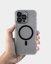 Soft striped corrugated TecHub MagSafe case for iPhone 14 Pro Max, showing the textured, colorful striped design on the back.