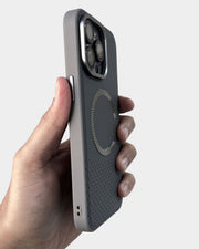 TecHub Hard MagSafe leather and textured case for iPhone 15 Pro Max, showing the stylish and protective phone cover.